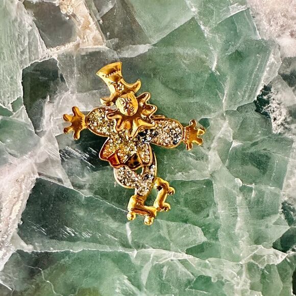 Vintage Harlequin Moveable Clown Brooch-Moveable Limbs, Enamel Glitter - Picture 5 of 5